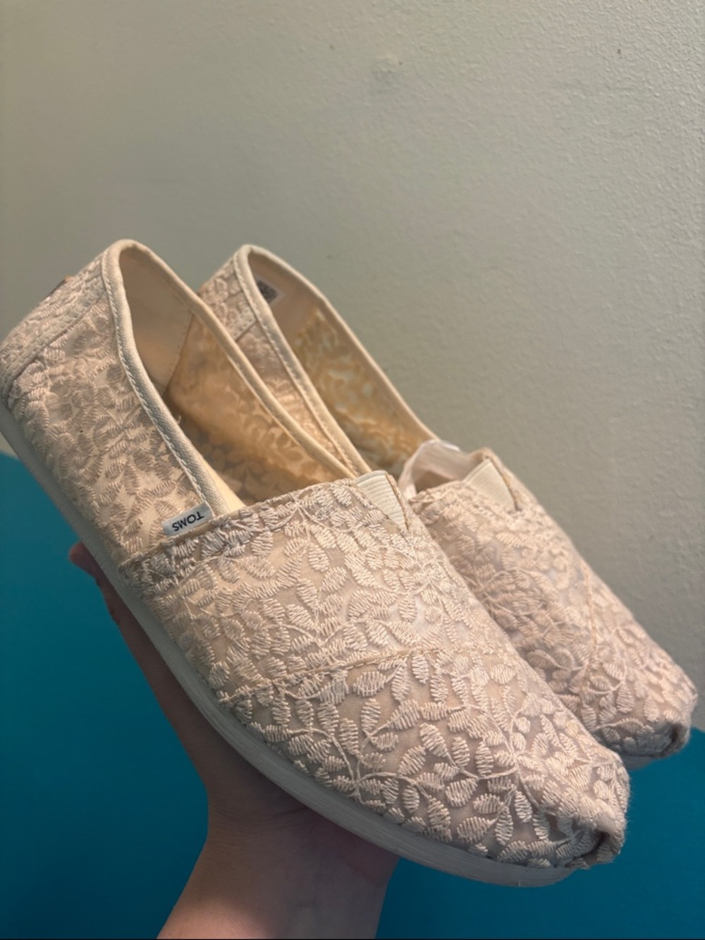Toms Women's Lace Slip-On Flats in Light Cream